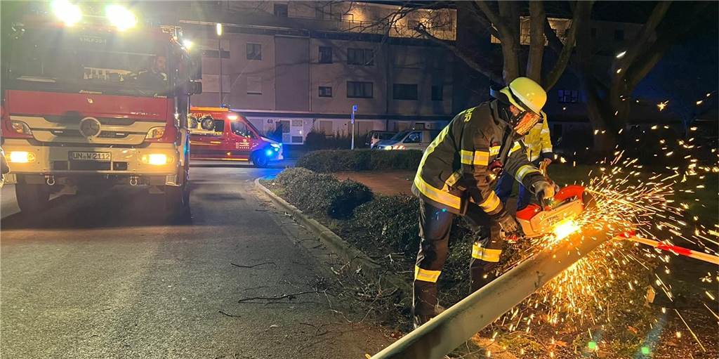 Viele Fotos: Mehr als 20 Einsätze für Werner Feuerwehr wegen Sturmtief - Bahnstrecke gesperrt In der Straße Holtkamp hatte ein Baum eine Laterne umgerissen.