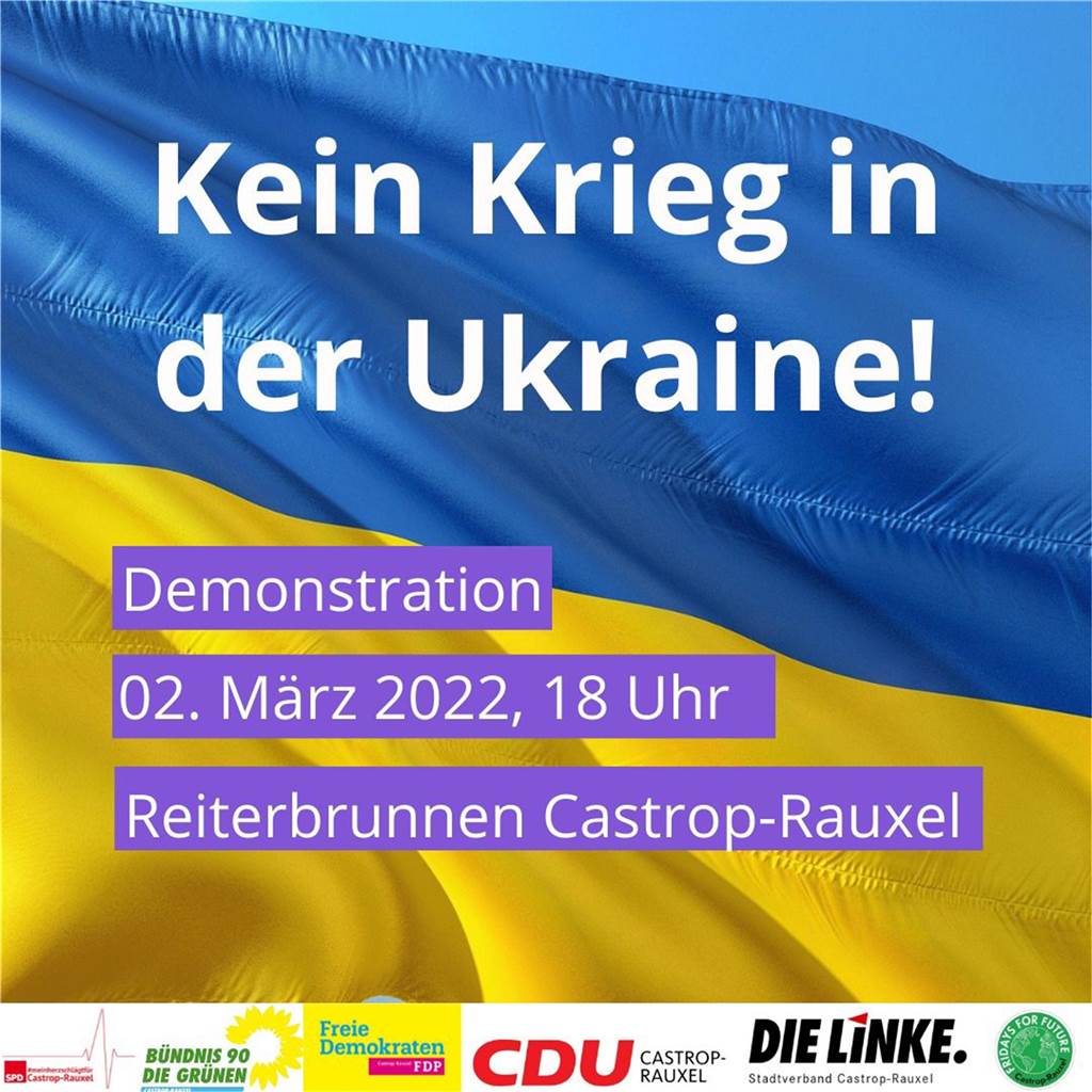 Demo in Castrop angemeldet: Protest gegen Russlands Krieg in der Ukraine Demo in Castrop angemeldet: Protest gegen Russlands Krieg in der Ukraine