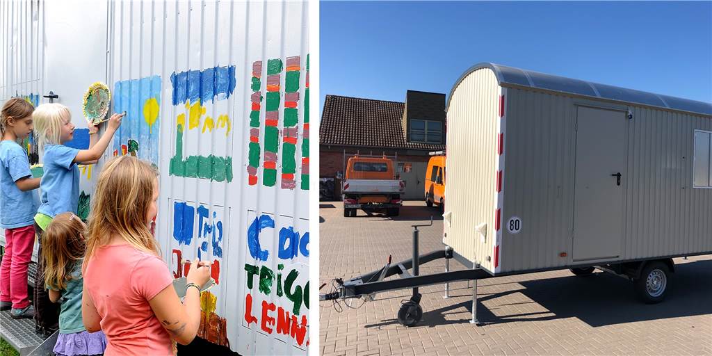 Bunter Hingucker für 10.000 Euro: Bauwagen für Kinder ist flotter als der alte Noch sieht der neue Bauwagen etwas trist aus, aber Halterner Kinder werden sicher beim Bemalen helfen, so wie auch beim Vorgängermodell.