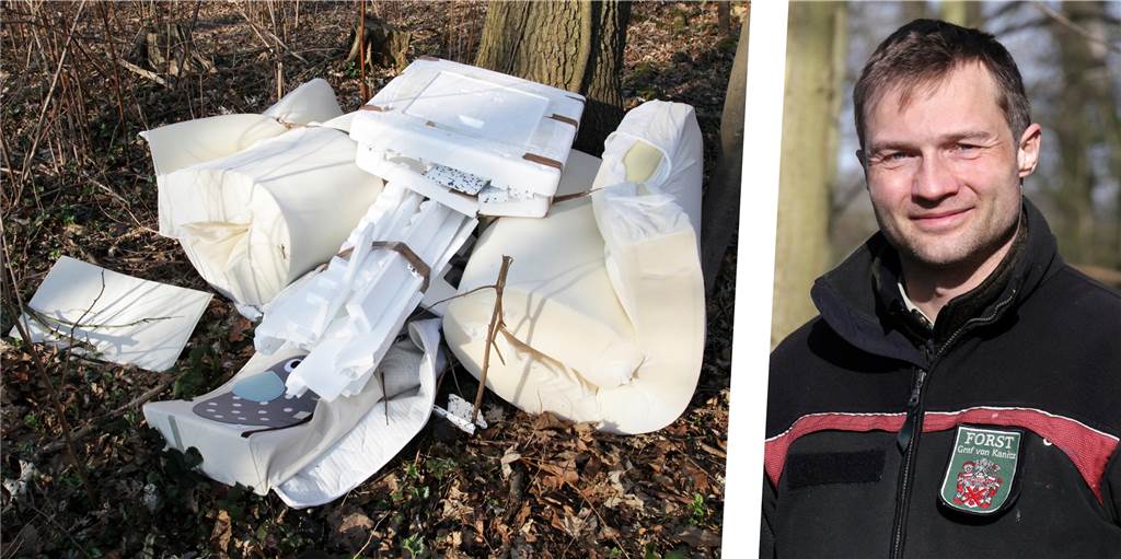 Förster bittet um Hinweise: „Cappenberger Wald ist doch keine Müllhalde“ Förster Elmar Berks entdeckte am Dienstag, 21. März, den Müllhaufen in seinem Revier: Unbekannte warfen alte Matratzen und Styropor in den Wald.