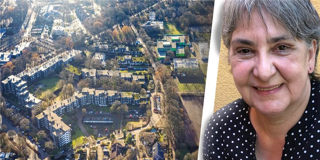 Velero-Mieter in Dorsten sind entsetzt: „Tausende Euro Nachzahlung“ Links: Luftaufnahme einer Wohnsiedlung in Wulfen-Barkenberg. Rechts: Velero-Mieterin Rita Zachraj
