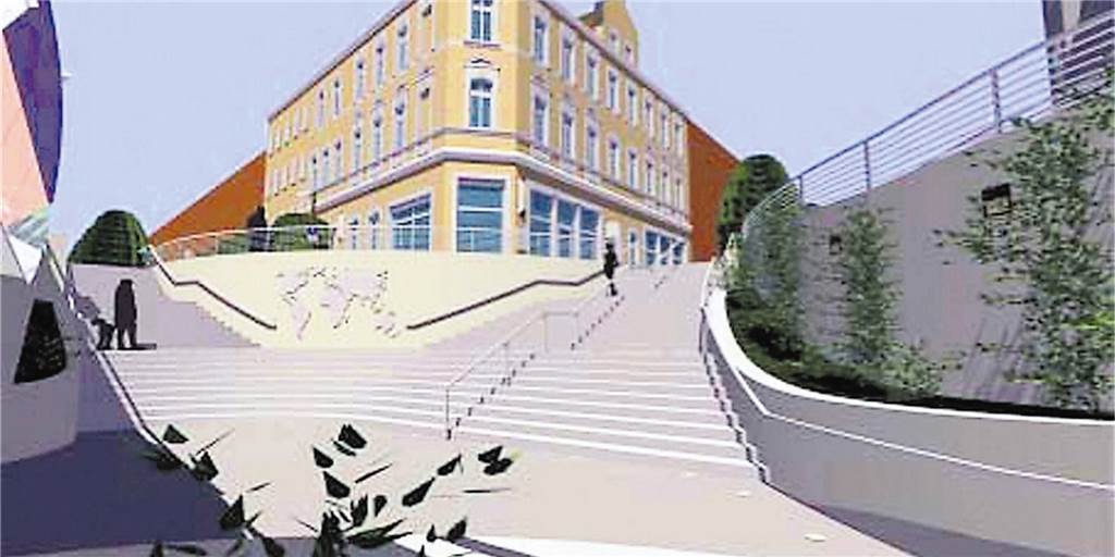 Bahnübergang Obere Münsterstraße: Politik will Schließung weiter verhindern So sollte die „Spanische Treppe“ von Castrop nach den Plänen eines Düsseldorfer Büros 2004 aussehen. 26 Stufen führten damals zur Oberen Münsterstraße hinauf. „Nicht zumutbar“, meinte die Politik.