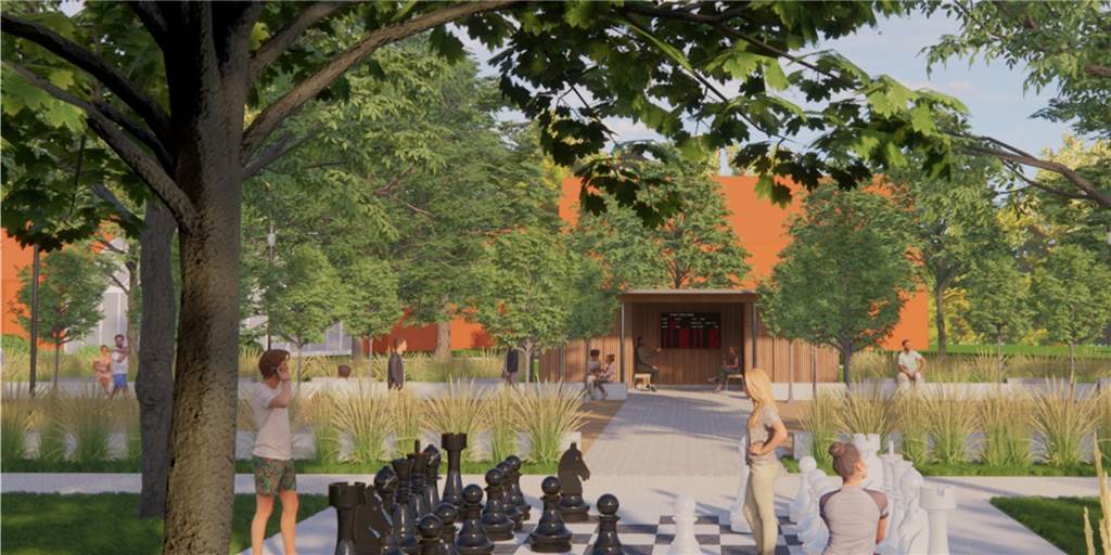 Hartes Ringen um Details im geplanten Bürgerpark am Schloss Raesfeld Die Animation zeigt ein Bodenschachfeld im geplanten Bürgerpark am Schloss Raesfeld mit Spielern und Zuschauern.