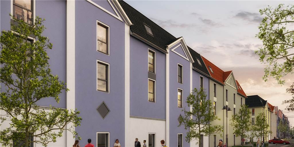 Neubauten für Kreisstraße in Selm: Das plant Ten Brinke nach dem Abriss So sieht die neue Häuserzeile von der Selmer Kreisstraße betrachtet aus. Hinter dieser Wand wird sich der Netto-Markt befinden.