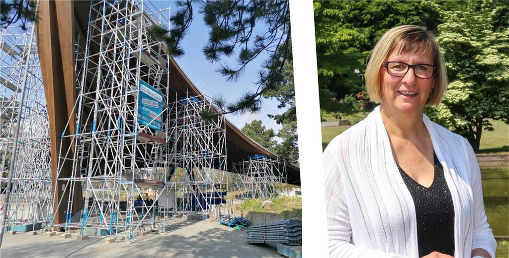 Nur Monate nach Millionen-Sanierung: Sonnensegel muss schon wieder saniert werden Das Sonnensegel im Westfalenpark muss schon wieder mit Gerüsten gestützt werden - sehr zum Bedauern von Parkleiterin Annette Kulozik.