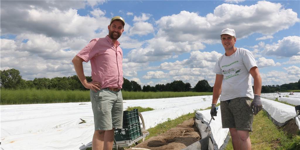 Hof Schulze Blasum in Werne müsste den Spargelpreis erhöhen - aber will es nicht Johannes Laurenz mit einem rumänischen Erntehelfer