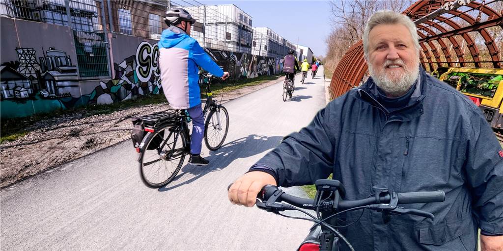 König-Ludwig-Trasse: Abgelehntes Brücken-Graffito entsteht in Castrop-Rauxel Die König-Ludwig-Trasse in Recklinghausen mit Radfahrern und Christian Wengerek.