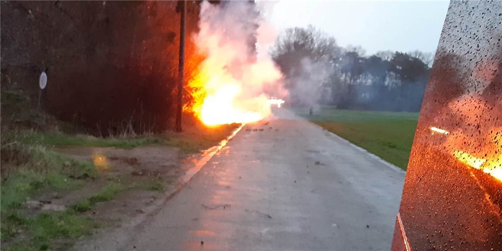 Sturmtief kappt Stromleitungen: Feuer an der Westerlandwehr Zwei gerissene Stromleitungen haben an der Westerlandwehr in Raesfeld-Erle das Unterholz und einen Baum in Brand gesetzt.