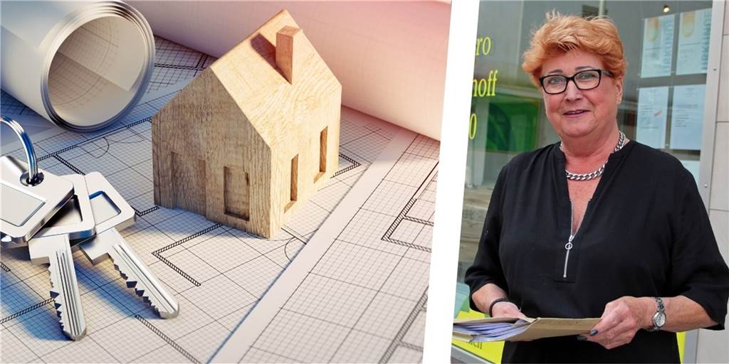 Steigende Kosten, höhere Zinsen: Bringt der Krieg nun den Immobilienmarkt durcheinander? Eine Maklerin steht vor einem Haus.