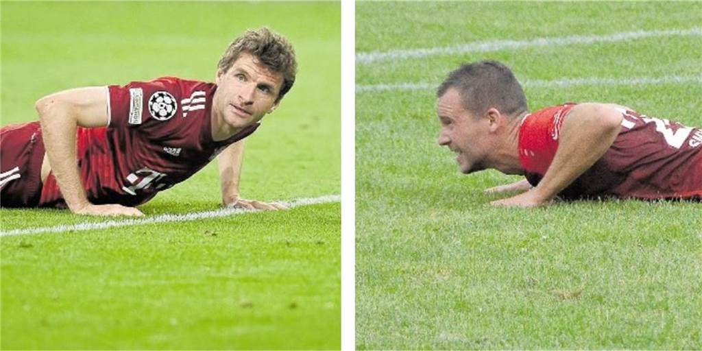 Wie ein freier Vogel - Michael Smykacz gibt beim SV Schermbeck den Thomas Müller Thomas Müller, Bayern München, und Michael Smykacz, SV Schermbeck, haben einiges gemeinsam