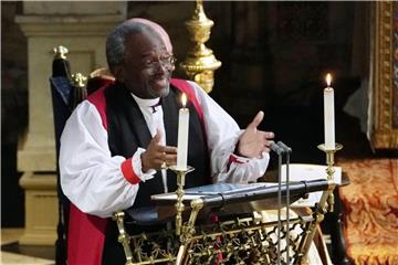 Bischof Michael Bruce Curry, Oberhaupt der Episkopalkirche der USA, bei der Trauung von Meghan Markle und Prinz Harry. Foto: Owen Humphreys
