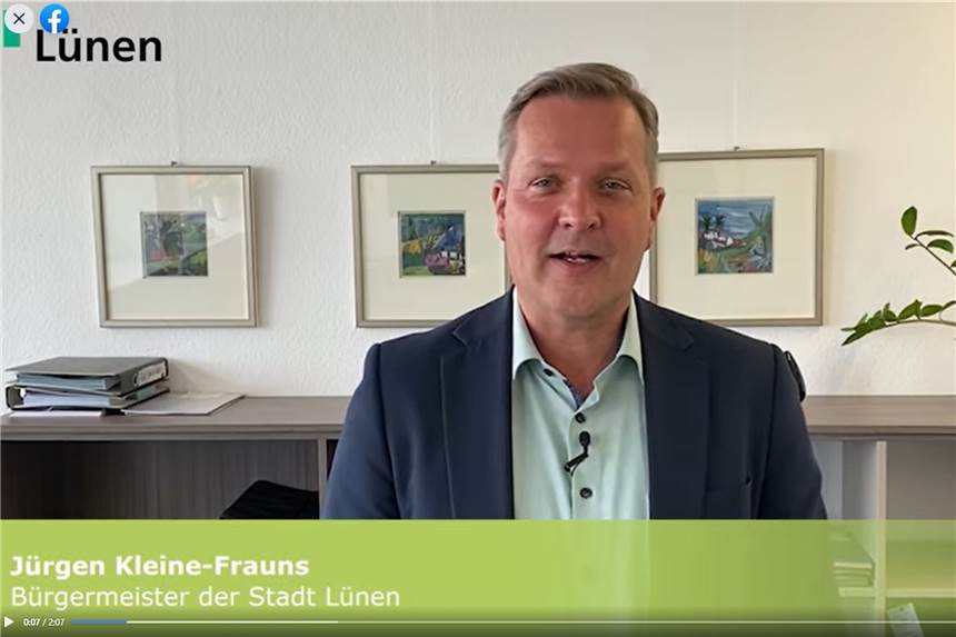 Kleine-Frauns mahnt Lüner Bürger: „Bleiben Sie zu Hause!“ Bürgermeister Jürgen Kleine-Frauns wendet sich in einem Video per Facebook an die Lüner.