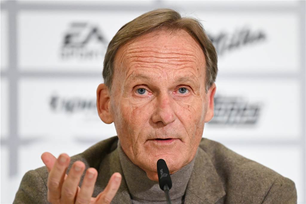 Ex-BVB-Manager Michael Meier im Interview: „Das nenne ich strategisch sehr gute Arbeit“ Hans-Joachim Watzke spricht in ein Mikrofon.