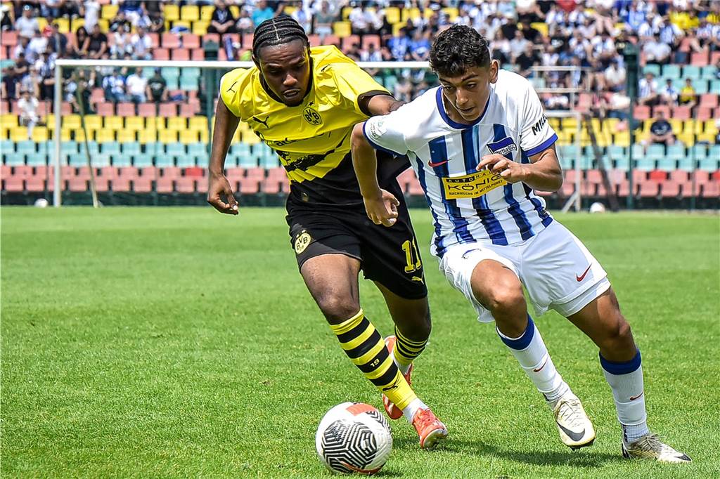 Charles Herrmann führt einen Zweikampf um den Ball.