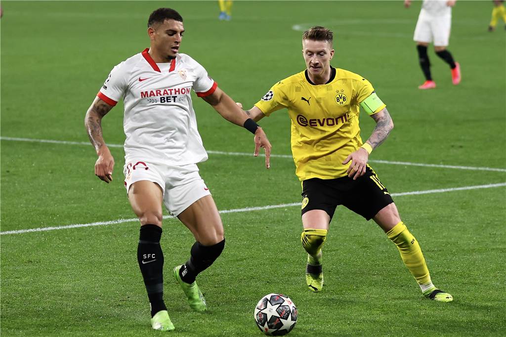 Dahoud trifft für den BVB in Sevilla: „Dadurch hatten wir mehr Energie“ BVB-Kapitän Marco Reus (r.) bereitete den Treffer zum 3:1 vor.
