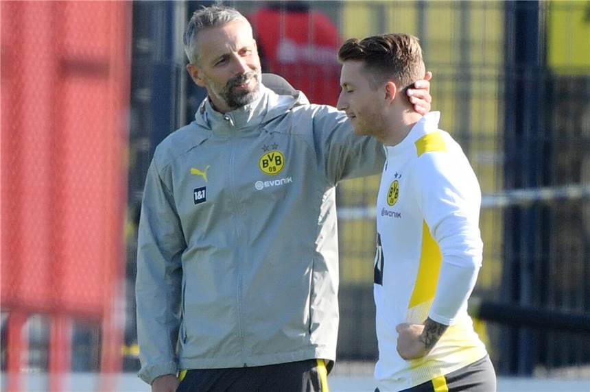 BVB-Kapitän Marco Reus: „Zwischen mich und Marco Rose passt kein Blatt Papier“ BVB-Kapitän Marco Reus (rechts) versichert, zu Trainer Marco Rose ein gutes Verhältnis und einen offenen Austausch zu pflegen.