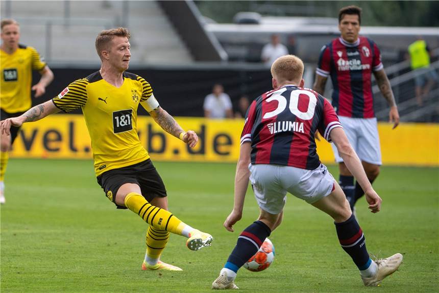 BVB-Kapitän Marco Reus: „Das ist natürlich sehr offensiv ausgerichtet“ BVB-Kapitän Marco setzt sich im Zweikampf durch.