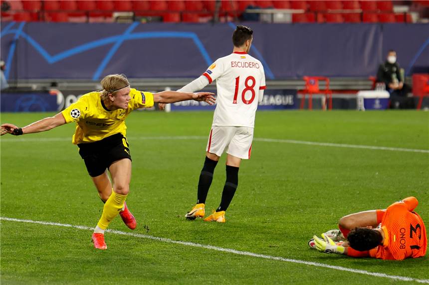 Fiesta Borussia! Der BVB fegt beim 3:2-Sieg über Sevilla hinweg BVB-Matchwinner beim 3:2 in Sevilla: Erling Haaland (l.).