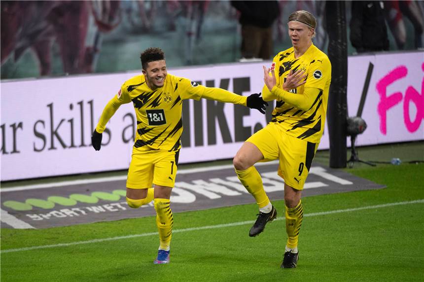 BVB-Stürmer Erling Haaland (r.) gelang gegen Leipzig erneut ein Doppelpack.