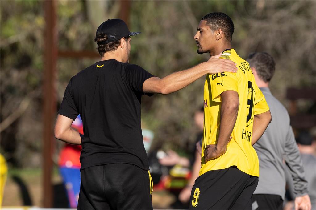 BVB-Trainer Terzic über Haller, Trainingslager und System: „Der Kontakt war außergewöhnlich“ Edin Terzic im Gespräch mit Sebastien Haller.