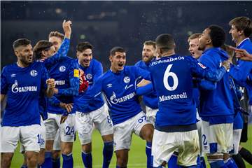 Da kommt Freude auf: Schalkes Spieler bejubeln den 2:1-Erfolg gegen Mainz 05.