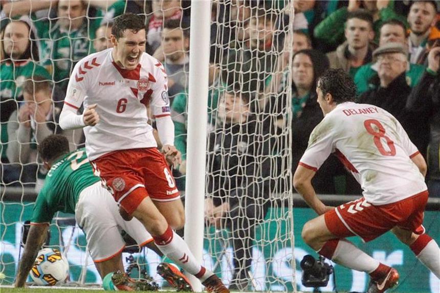 Dänemark qualifiziert sich für WM 2018 - 5:1 in Irland Dänemark besiegt Irland mit 5:1 und hat damit die WM-Teilnahme sicher. Foto: Peter Morrison