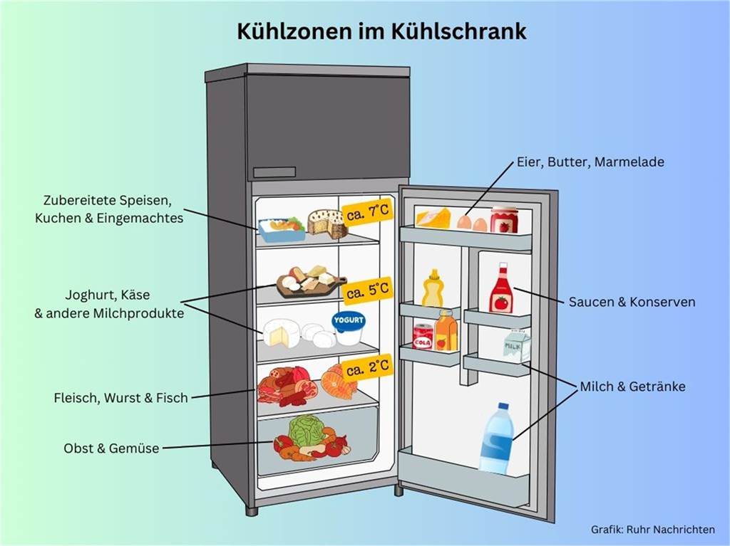 Kühlschrank reinigen: Hausmittel gegen Keime und Gerüche Infografik zum Kühlschrank reinigen und richtig einräumen