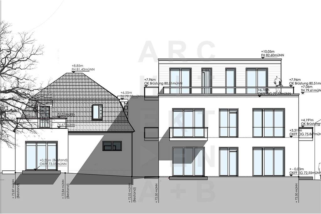 Geduldsprobe in Bork: Wann wird modernes Wohnen im alten Gärtnerhaus möglich? Das alte Gärtnerhäuschen bekommt einen neuen Anbau. Das Architekturbüro von Dominik Reitmayer hat diesen Entwurf vorgestellt. Das ist die Ansicht von der Netteberger Straße.