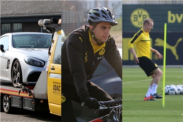 Das Auto von Marcel Schmelzer wurde abgeschleppt (l.), Sebastian Rode ist wieder ins Mannschaftstraining eingestiegen (r.) und Marc Bartra such einen ganz bestimmten BVB-Fan.