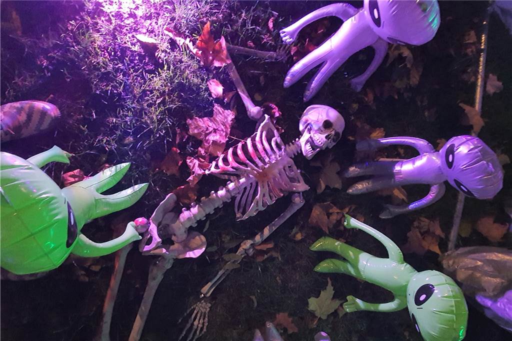 Halloween-Haus fasziniert Gruselfans: Der Macher verrät seine Tricks Das beliebte Halloweenfest an der Recklinghauser Straße fällt in diesem Jahr aus. Im Vorgarten finden sich dennoch einige gruselige Aliens.