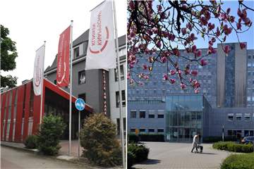 Das Besuchsverbot bleibt bestehen - sowohl in der Klinik am Park (l.) als auch im St.-Marien-Hospital.