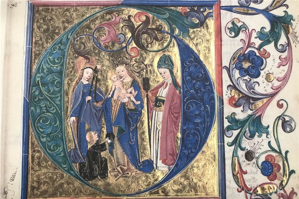 Auf der Spurensuche nach dem vergessenen Schutzpatron von Dorsten Das Bild des Rektoratsblatt von Prof. Hermann Serges mit den Heiligen Agatha, Maria und Nikolaus, das im Erfurter Stadtarchiv unter der Signatur „1-1/10B13-46 Bd.1" verwahrt wird.