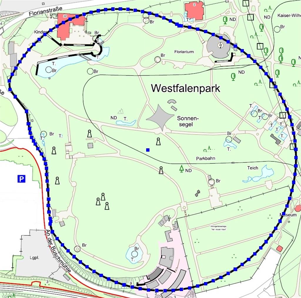 Entschärfung von 5 Blindgängern fast auf dem selben Fleck in Dortmund Das blau markierte Gebiet musste am Dienstag evakuiert werden.