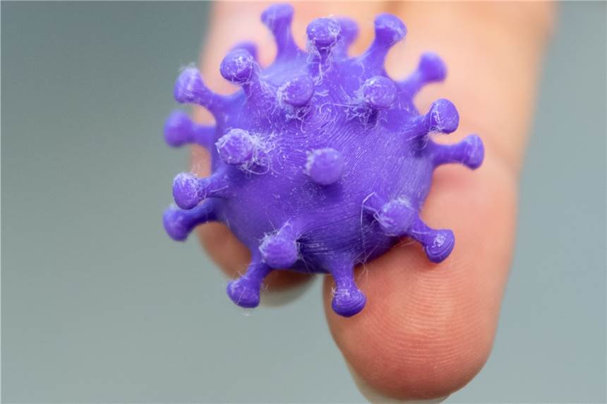 Coronavirus im Kreis Borken: Die Zahl der Infizierten sinkt auf 109 Das Coronavirus als Modell aus dem 3D-Drucker.