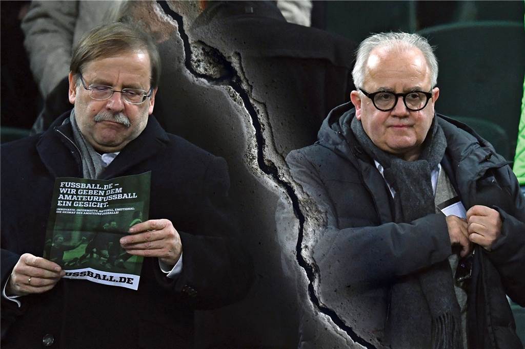 Der höchste Vertreter aller Amateurfußballer macht Nazi-Vergleich - folgt der Rücktritt? Das DFB-Führungsduo Rainer Koch und Präsident Fritz Keller (r.).