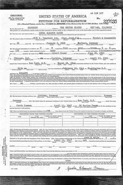 Spurensuche in Philadelphia: Nachfahren der Samsons leben noch heute in Amerika Das Dokument belegt, dass Gerda Samson mittlerweile verheiratet ist und als Sekretärin arbeitet.