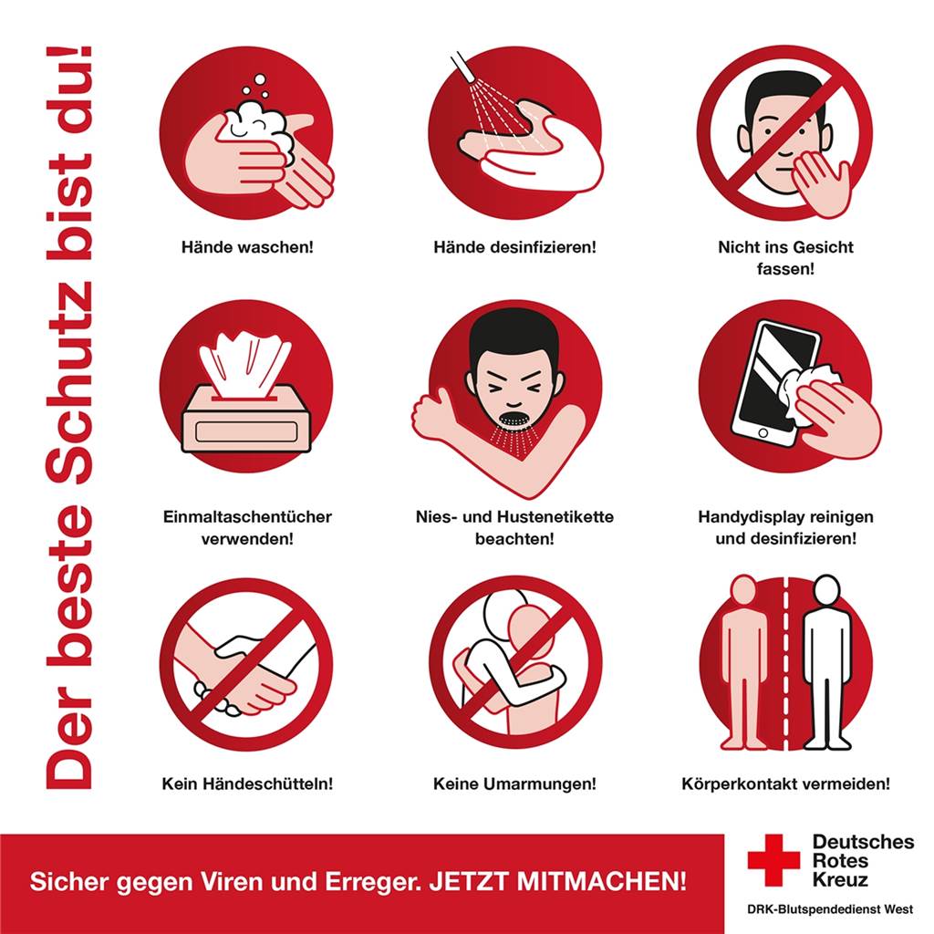 Stadt reagiert auf Coronavirus: Aus für Handwerkerschau und andere Veranstaltungen Das DRK gibt anschauliche Verhaltenstipps zum Schutz vor dem Coronavirus.