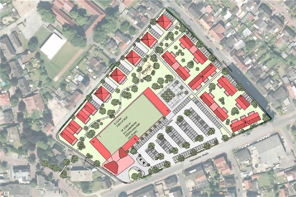 Edeka-Center auf dem Bierbaum-Gelände: Politiker sind sich nicht einig Das E-Center liegt auf dem Grundstück in Richtung Innenstadt, drumherum sind Wohnungen geplant.