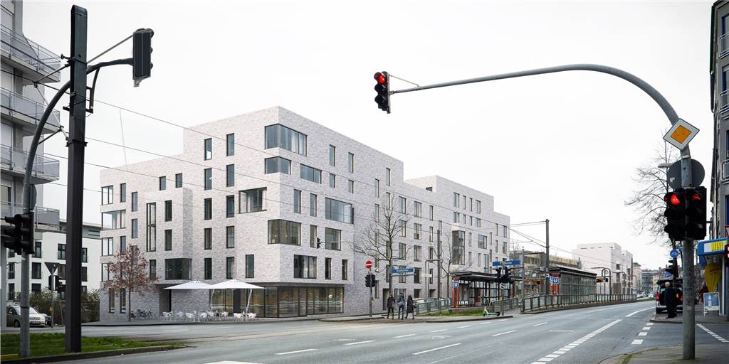 Mega-Wohnprojekt „East Gate“ kommt – Kult-Fetischladen muss weichen Das „East Gate“ aus südwestlicher Ansicht: Die Tankstelle an der Hamburger Straße ist Wohnhäusern gewichen.