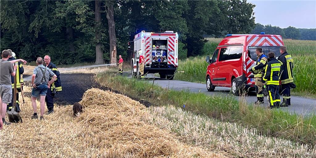 Wieder Feueralarm in Haltern: Augenzeuge verhindert einen Flächenbrand Das Feuer auf dem abgemähten Getreidefeld in Lippramsdorf konnte aufgrund eines glücklichen Zufalls klein gehalten werden.