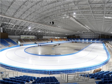 Das Gangneung Oval wird ein Austragungsort für die Winterspiele 2018. Foto: Yonhap