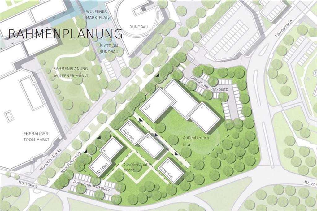 Wäldchen in Dorsten muss für einen neuen Kindergarten weichen Das Gelände Alter Kamp/Marktallee ist Teil der Rahmenplanung vom Architekturbüro "Schmidt Planung" aus Wulfen für den Wulfener Markt.
