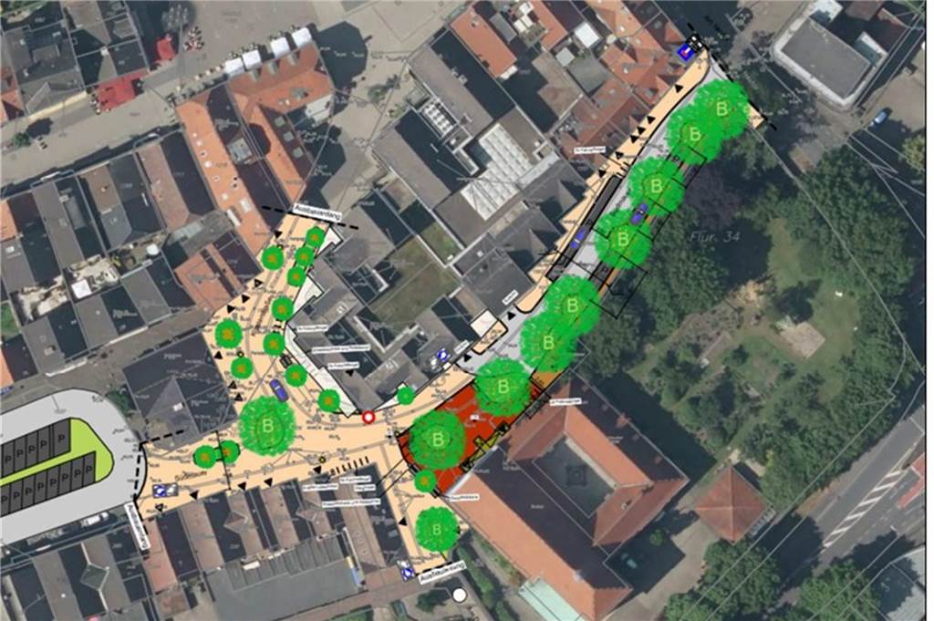 Vorplatz des Kapuzinerklosters wird umgestaltet mit Folgen für den Verkehr Das Gesamtbild des ungestalteten Innenstadtbereichs von Werne aus Planersicht. Eine wichtige Rolle spielt die Begrünung, die für ein besseres Stadtklima sorgen soll.