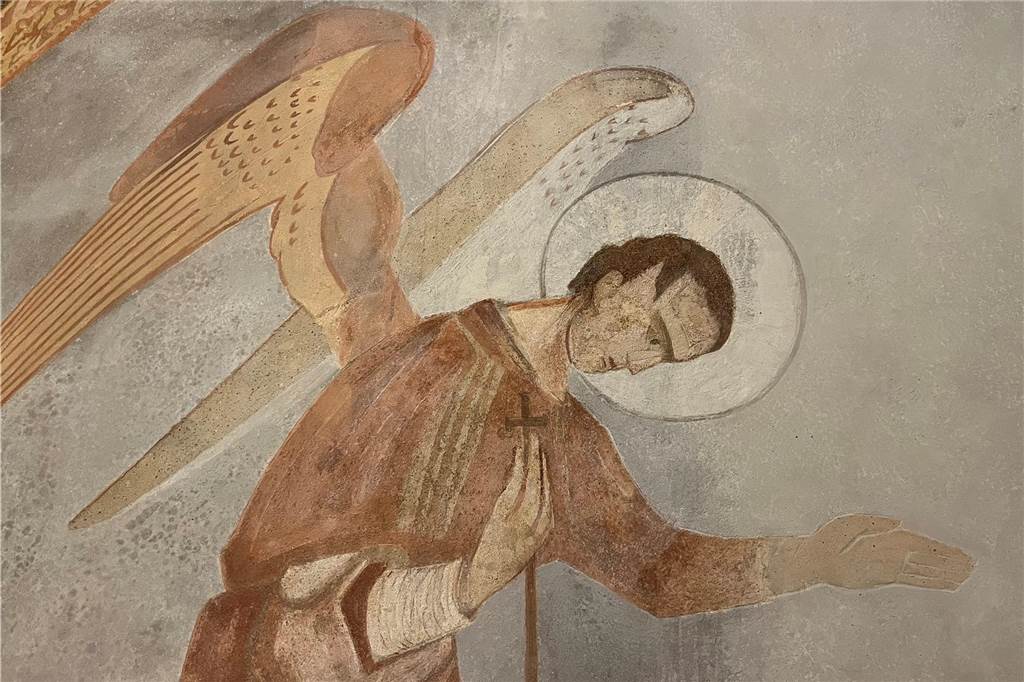 Restaurierungsarbeiten in der Schlosskapelle sind abgeschlossen Das Gesicht des Erzengel Gabriel samt Heiligenschein ist nach den Restaurierungsarbeiten gut zu erkennen.