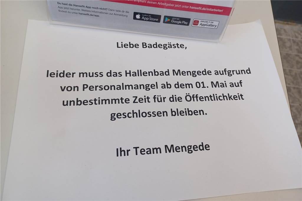 Sportwelt Dortmund: Hallenbad Mengede schließt auf unbestimmte Zeit Das Hallenbad Mengede bleibt ab dem 1. Mai auf unbestimmte Zeit geschlossen. Die Sportwelt Dortmund nennt die Gründe.