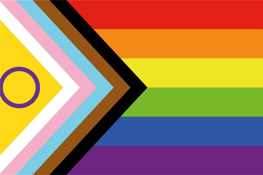 Das ist die "Intersex Inclusive Pride Flag", eine Weiterentwicklung der Regenbogenflagge, die die Grüne Jugend vorgeschlagen hat für die Beflaggung des Rathauses.