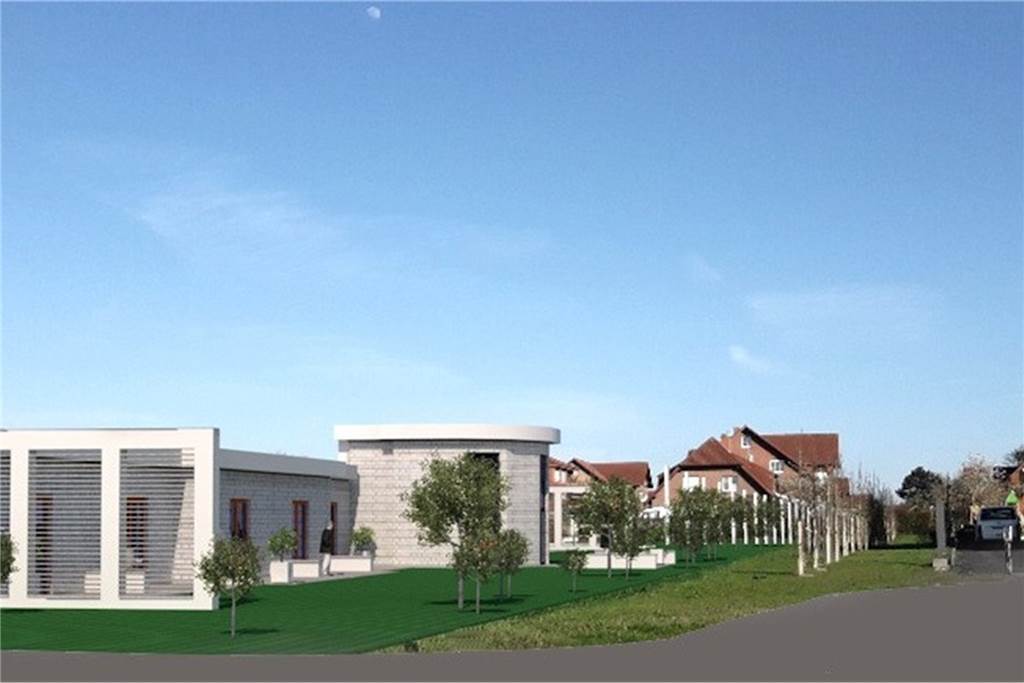 Hospiz in Bork: Zeitplan für den Neubau am Dieselweg steht Das ist die Straßenansicht des geplanten Hospizes, vom Dieselweg aus gesehen. Der Blick fällt in Richtung der Terrassen. Eine ruhige und dezent strukturierte Kalksandstein-Fassade ist vorgesehen.