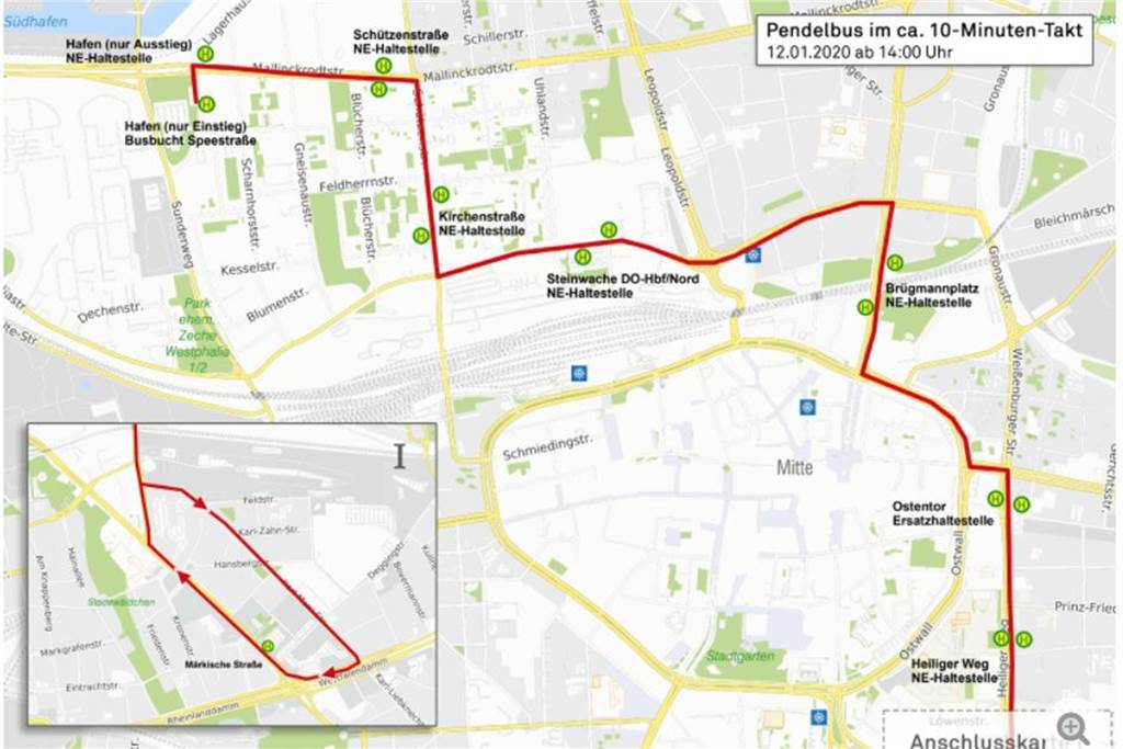 Mega-Evakuierung hat massive Folgen für gesamten Dortmunder ÖPNV und den Bahnverkehr Das ist die Strecke der Ersatzbusse, die während der Entschärfung am Sonntag fahren.