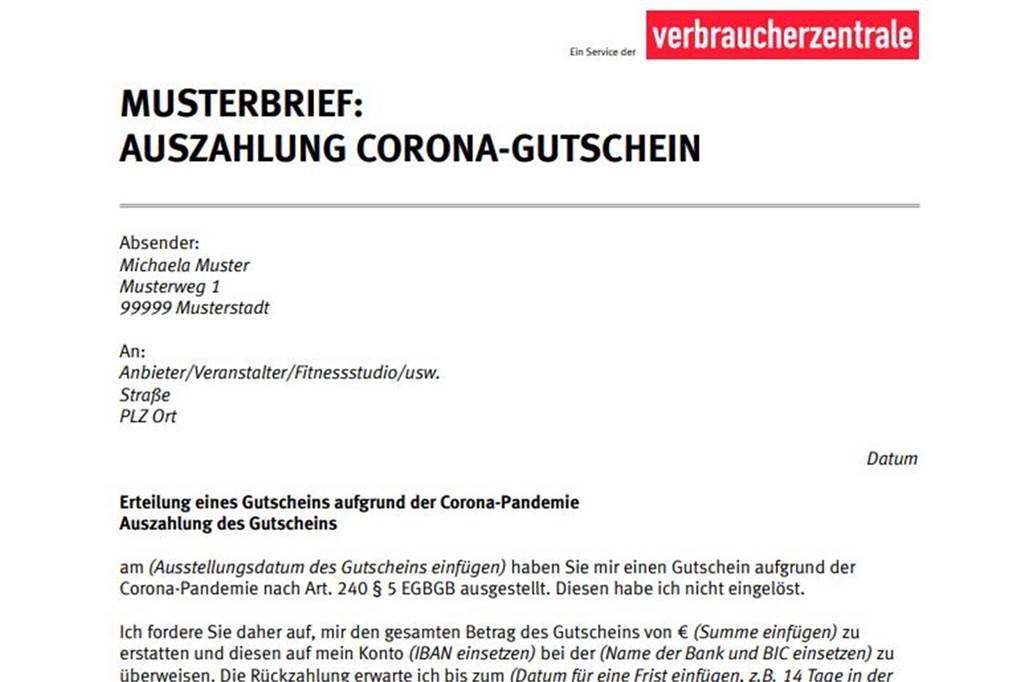 Konzert ausgefallen: So macht man Ansprüche gegenüber Veranstalter geltend Das ist ein Auszug aus dem Musterbrief der Verbraucherzentrale.