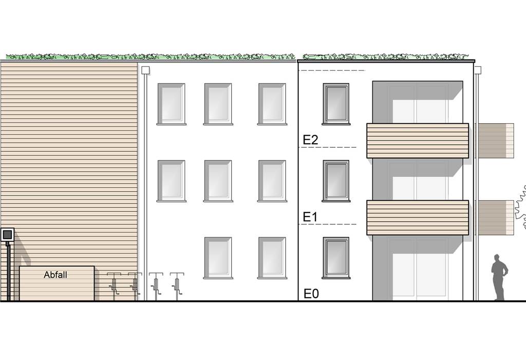 Stadt sucht Investoren für Mehrfamilienhaus in der Altstadt Zeichnung der Nord-West-Ansicht des Hauses aus dem Konzept.